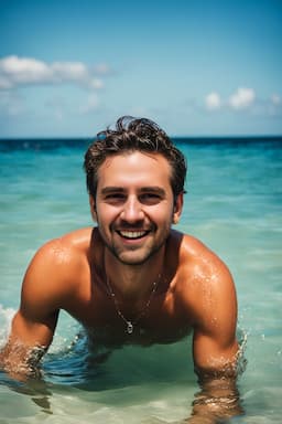 Foto de perfil de AI Tinder hombre en la playa